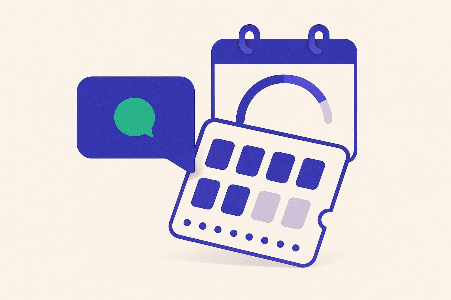 Uma mensagem de WhatsApp chegando junto de um cartão de sessões com espaços ainda vazios e um calendário mostrando o prazo quase no fim